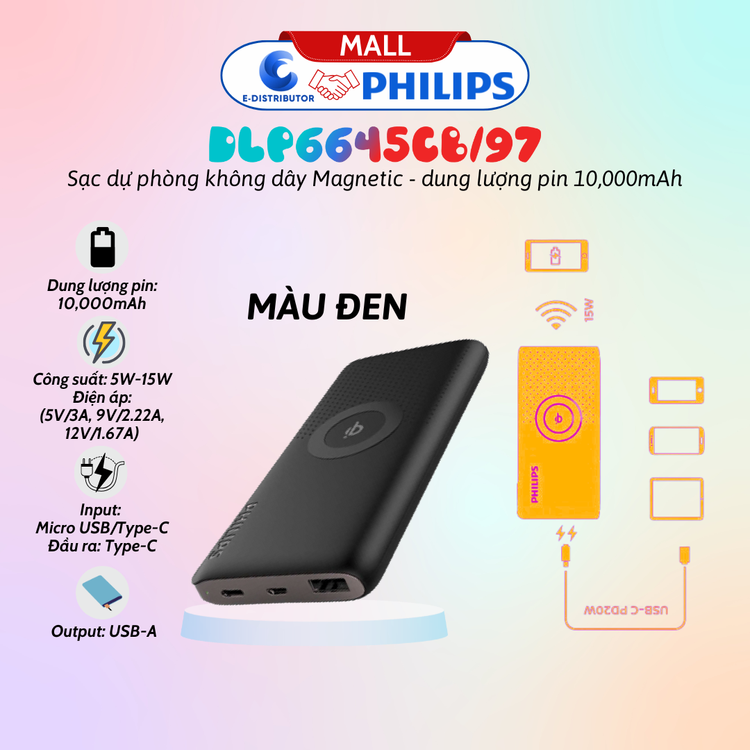 Pin sạc dự phòng không dây 10.000mAh Philips DLP6645CB/97