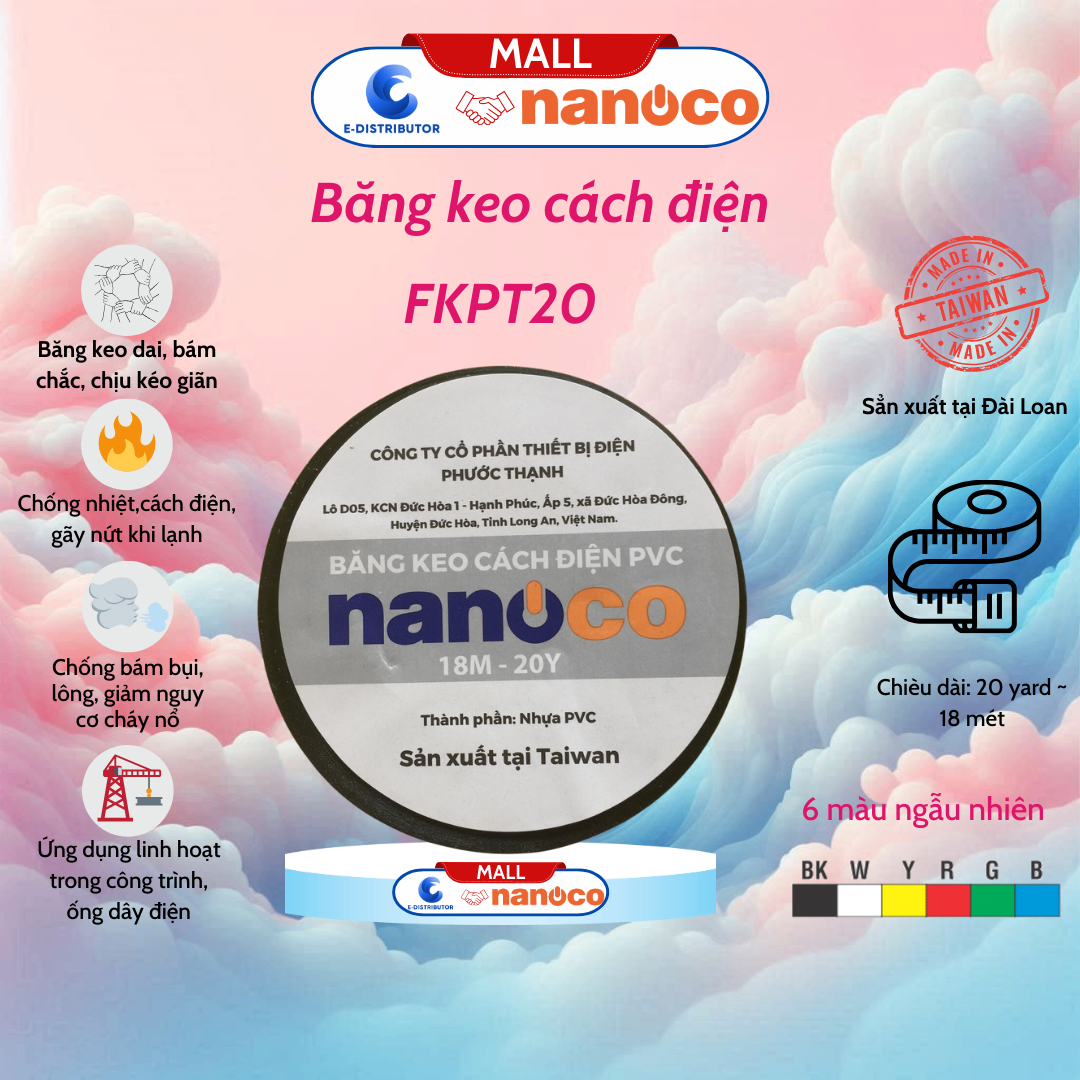 Cây băng keo loại 20 yard màu ngẫu nhiên ĐL (10 cuộn)Nanoco CFKPT20