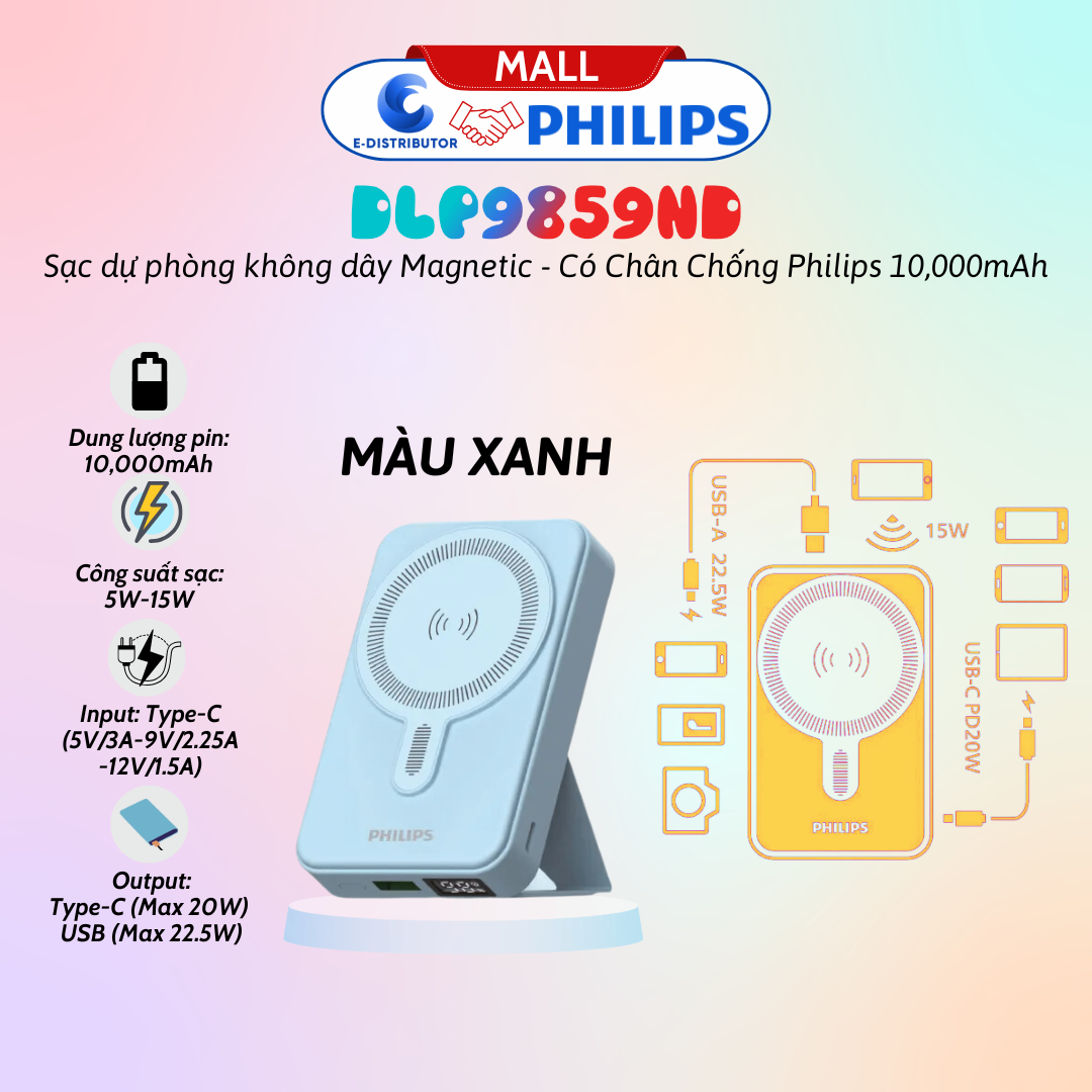 Pin dự phòng từ tính Magnetic DLP9535ND 10.000mAh PD20W màu xanh