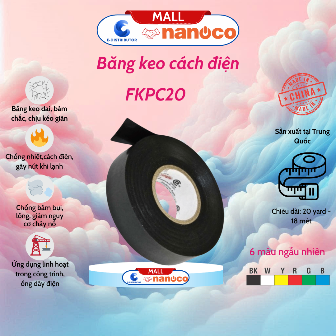 Cây băng keo loại 20 yard màu ngẫu nhiên TQ (10 cuộn) Nanoco CFKPC20