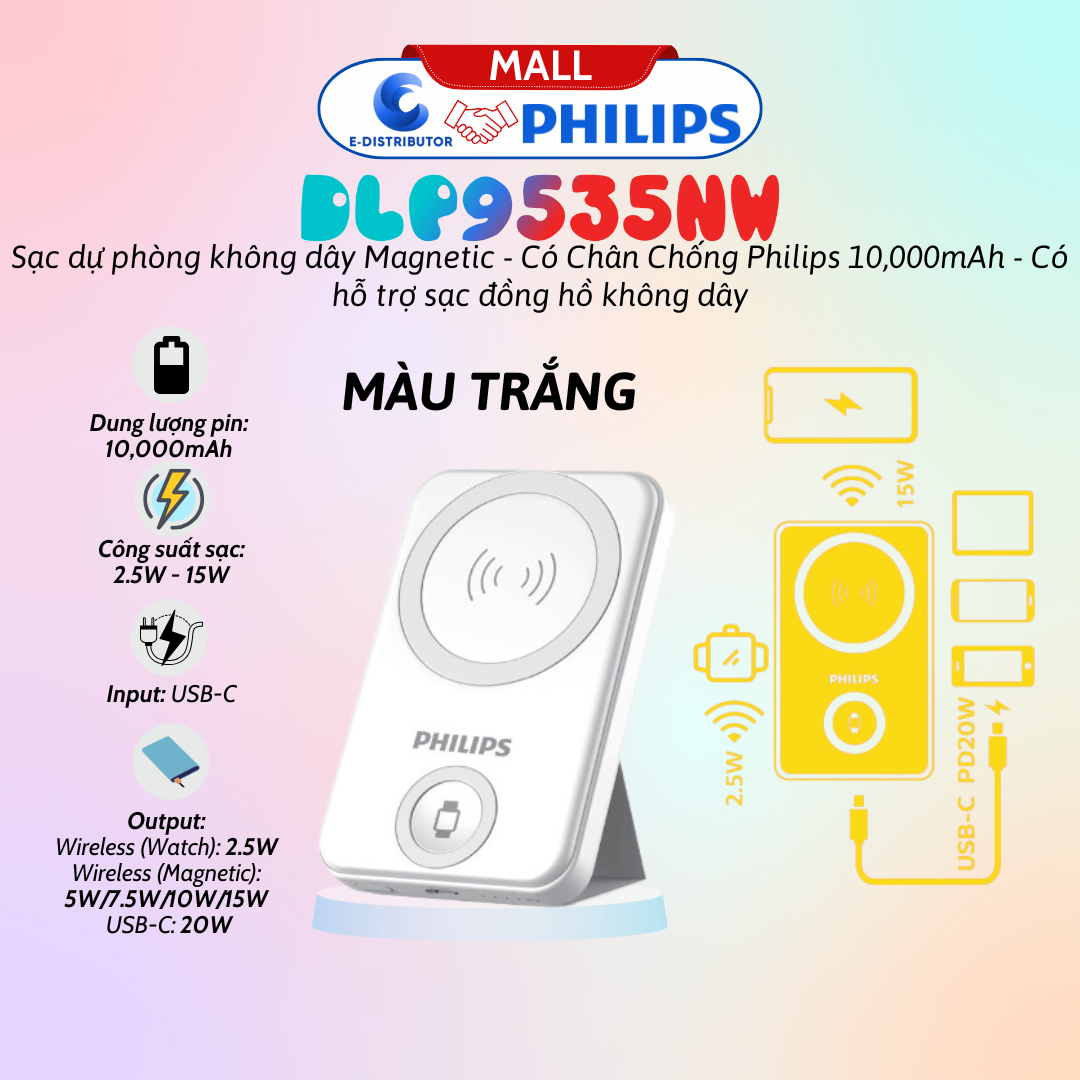 Pin dự phòng từ tính Magnetic DLP9535NW 10.000mAh PD20W màu trắng