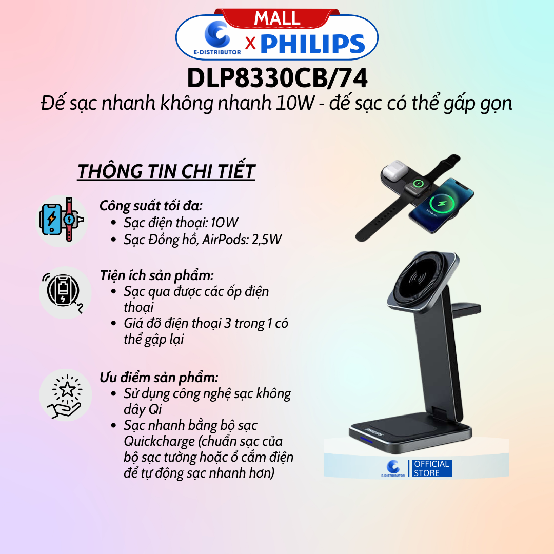 Đế sạc không dây khung thép Magsafe Philips DLP8330CB
