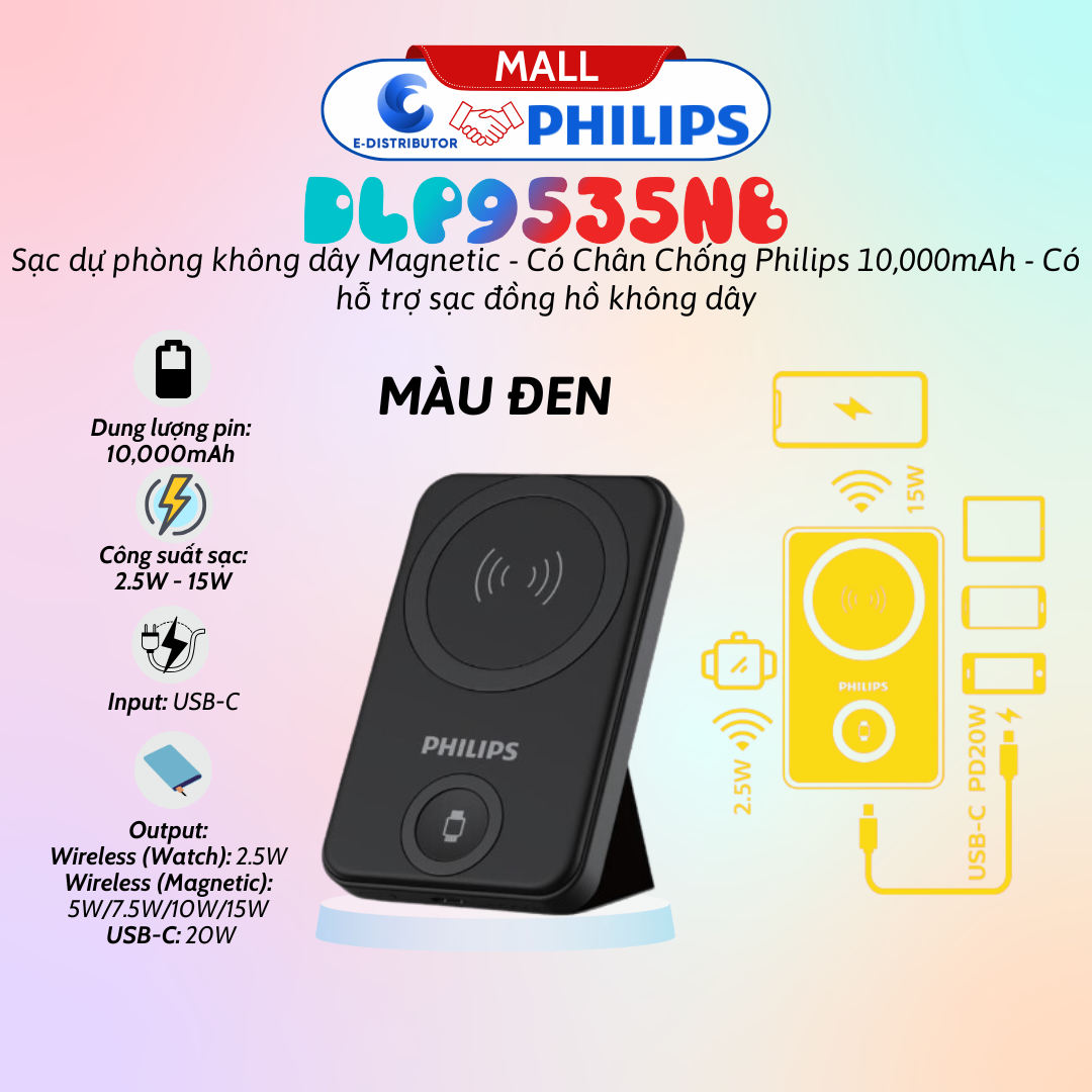 Pin dự phòng từ tính Magnetic DLP9535NB 10.000mAh PD20W màu đen