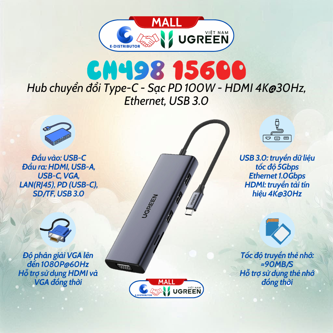 Hub chuyển đổi Type C Ugreen CM498 15600