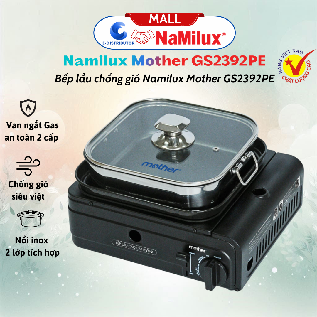 Bếp Lẩu Nướng Mini Đa Năng EVS Mother GS2392PE│Sử Dụng Van An Toàn Double Safety│Nồi Lẩu Inox Chống DínhTeflon Whitfor
