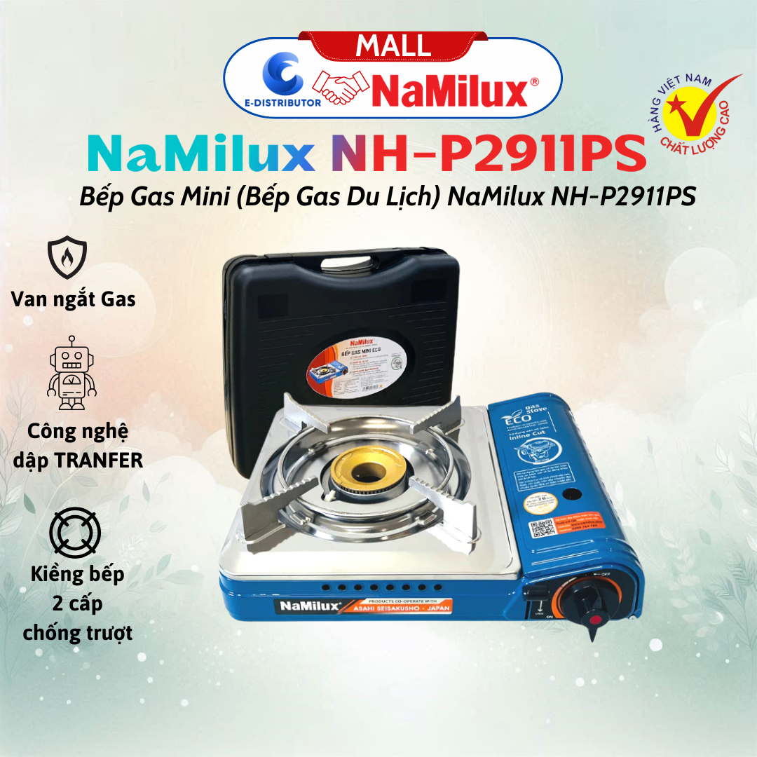 Bếp Gas Mini (Bếp Gas Du Lịch) NaMilux NH-P2911PS (Màu Xanh)│Van Inline Cut│Công Suất 2.6 Kw - Hàng Chính Hãng