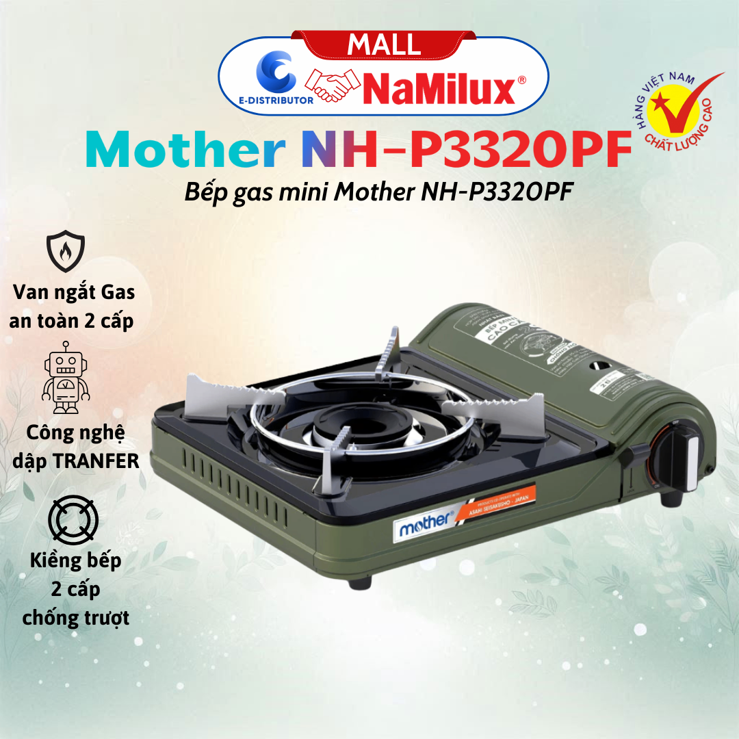 Bếp Gas Mini Mother NH-P3320PF│Van Ngắt Gas An Toàn 2 Cấp│Công Suất 2.6 Kw (2.200 kcal/giờ)│Hàng Chính Hãng