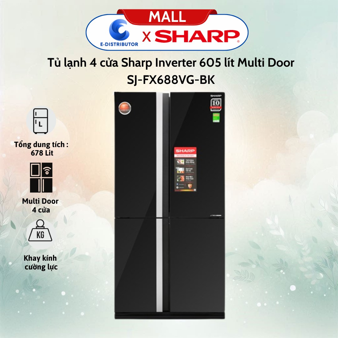 Tủ lạnh 4 cửa Sharp SJ-FX688VG-BK Inverter 605 lít Multi Door