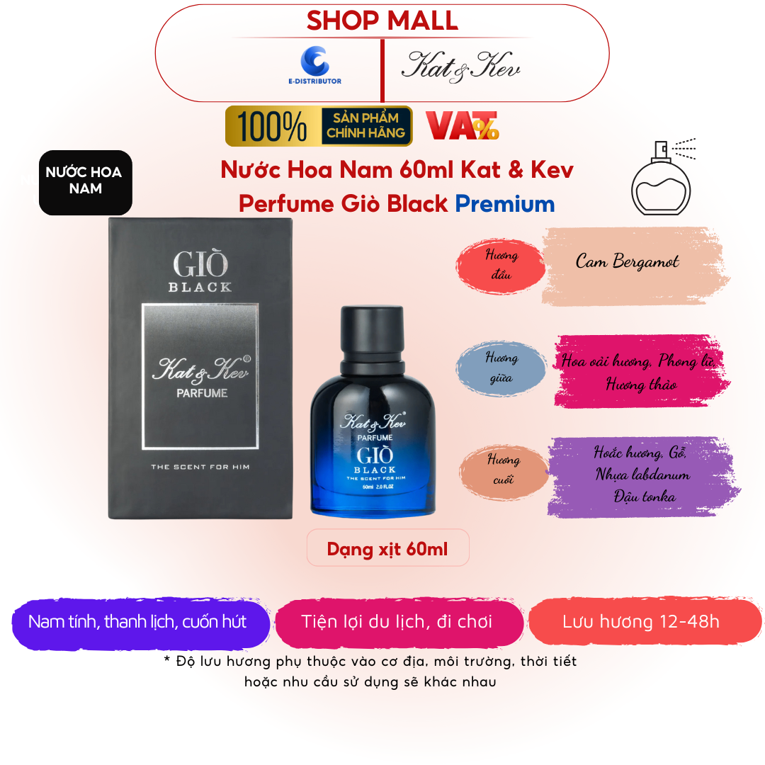 Nước Hoa Kat & Kev 60ml Hộp Rút Dạng Xịt Full Box Cao cấp - KKX60HR - Giò Nước hoa Nam