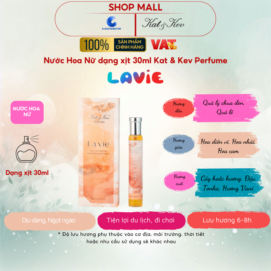 ước Hoa Kat & Kev 30ml Dạng Xịt Ống Trụ Full Box - KKX30OT - Lavie Nước hoa Nữ