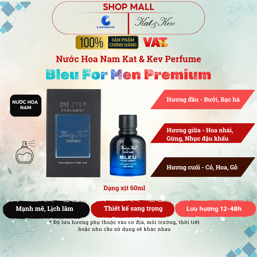 Nước Hoa Kat & Kev 60ml Hộp Rút Dạng Xịt Full Box Cao cấp - KKX60HR - Bleu Nước hoa Nam