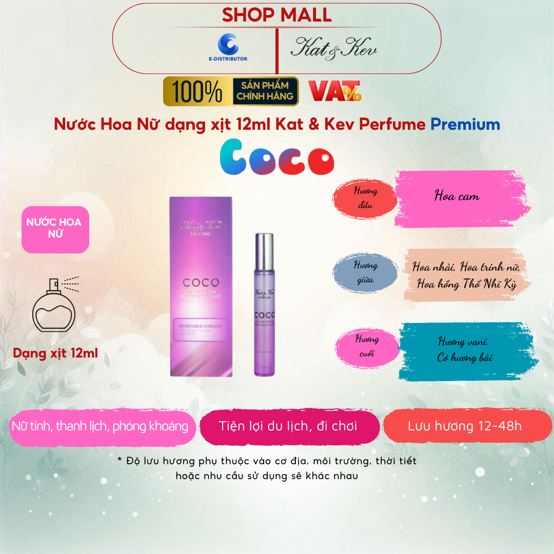 Nước Hoa Kat & Kev 12ml Dạng Xịt Mờ Full Box Cao cấp - KKX12XM - Coco Nước hoa Nữ