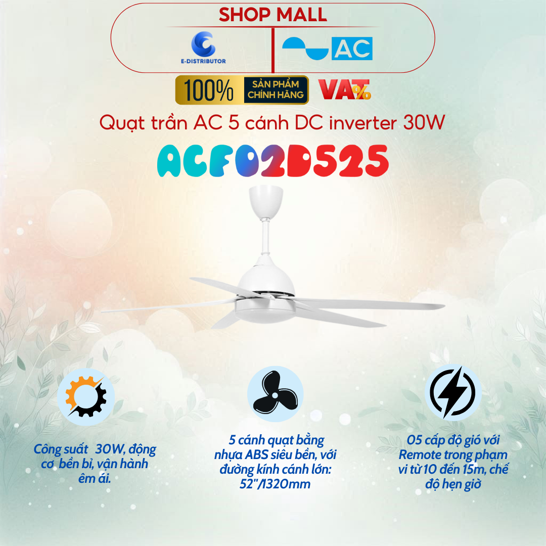 Quạt trần 5 cánh, 30W, hiệu AC - ACF02D525