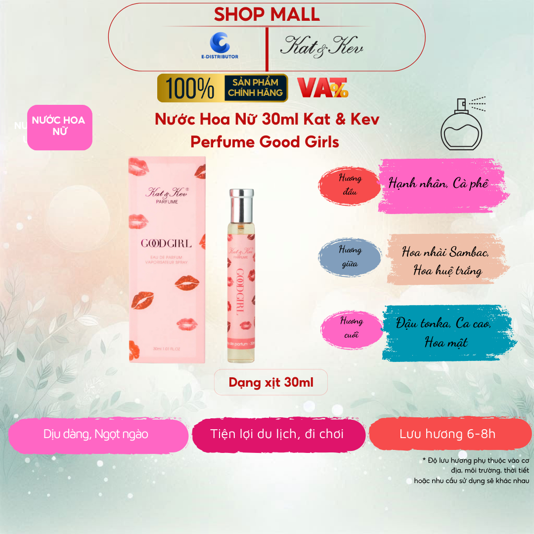 Nước Hoa Kat & Kev 30ml Dạng Xịt Ống Trụ Full Box - KKX30OT - Goodgirl Nước hoa Nữ