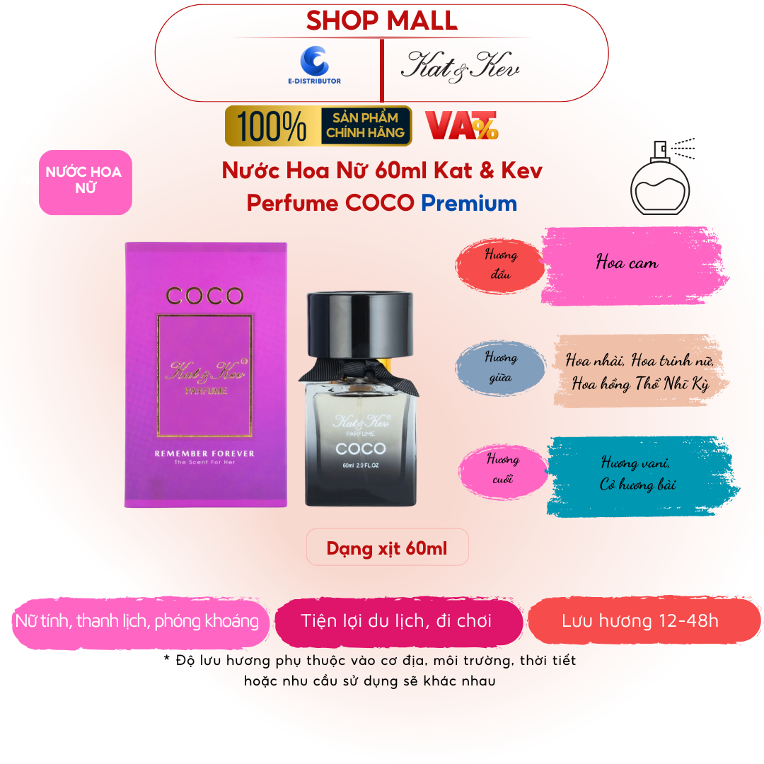 Nước Hoa Kat & Kev 60ml Hộp Rút Dạng Xịt Full Box Cao cấp - KKX60HR - Coco Nước hoa Nữ