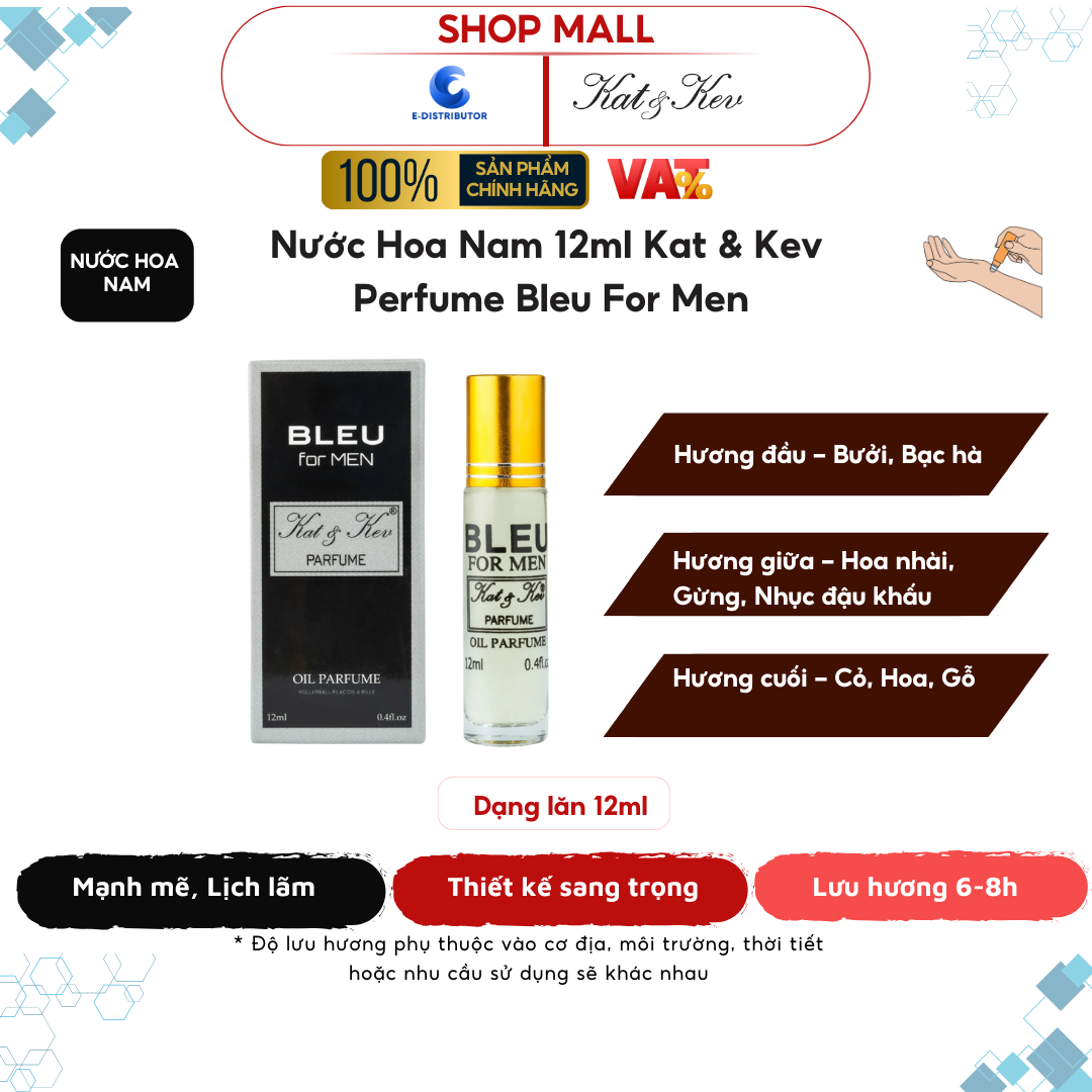 Nước Hoa Kat & Kev 12ml Dạng Lăn Tiết Kiệm Full Hộp - KKL12TK - Bleu Nước hoa Nam