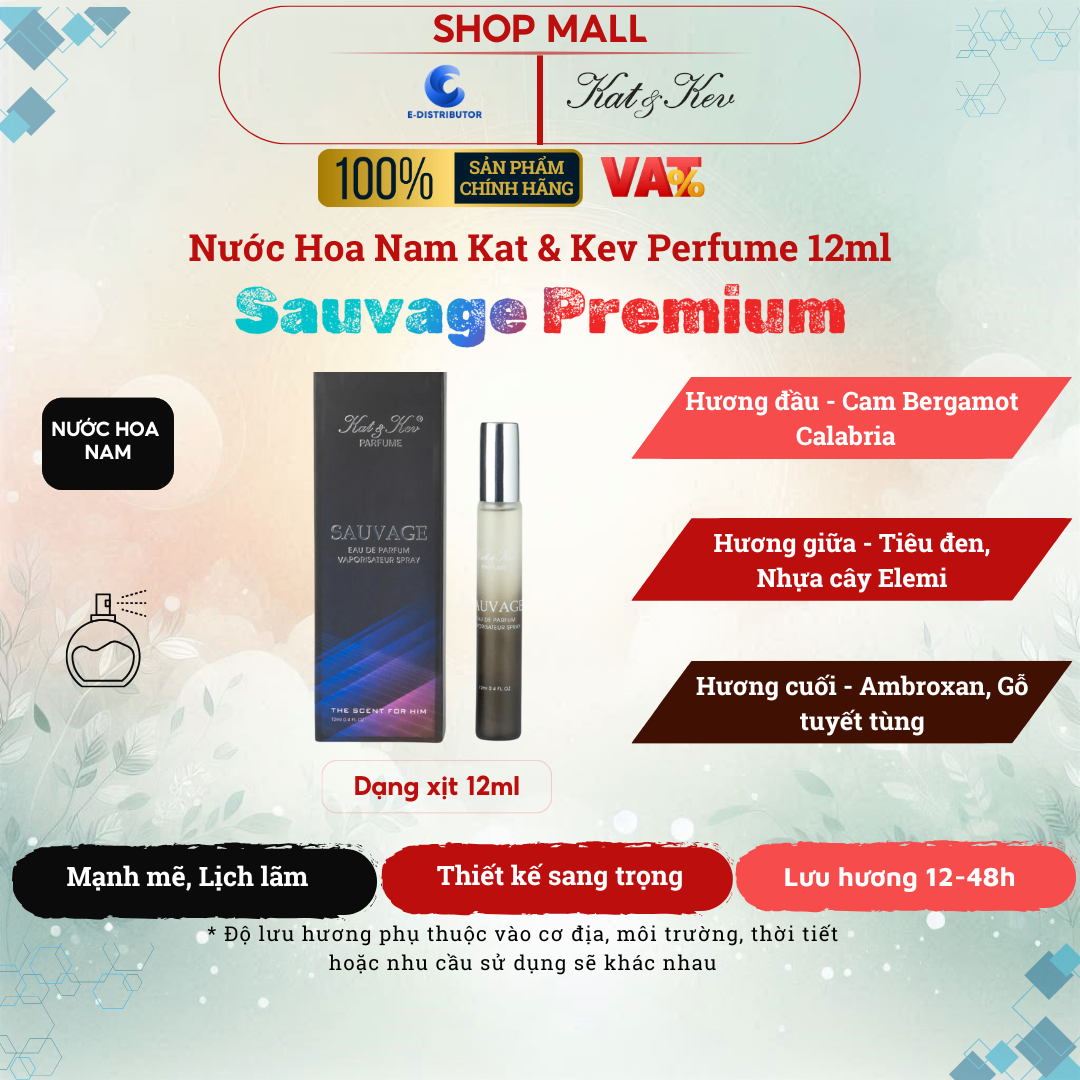 Nước Hoa Kat & Kev 12ml Dạng Xịt Mờ Full Box Cao cấp - KKX12XM - Sauvage Nước hoa Nam