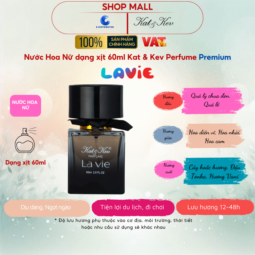 Nước Hoa Kat & Kev 60ml Hộp Rút Dạng Xịt Full Box Cao cấp - KKX60HR - Lavie Nước hoa Nữ