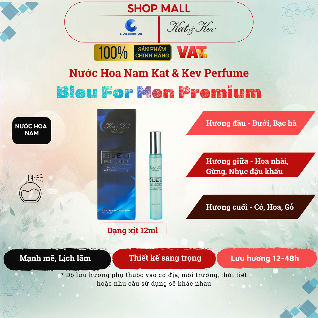 Nước Hoa Kat & Kev 12ml Dạng Xịt Mờ Full Box Cao cấp - KKX12XM - Bleu Nước hoa Nam