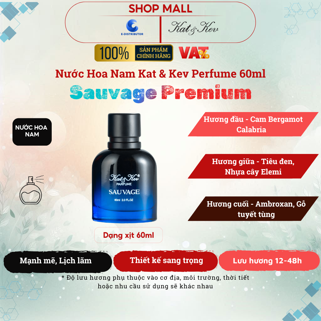 Nước Hoa Kat & Kev 60ml Hộp Rút Dạng Xịt Full Box Cao cấp - KKX60HR - Sauvage Nước hoa Nam