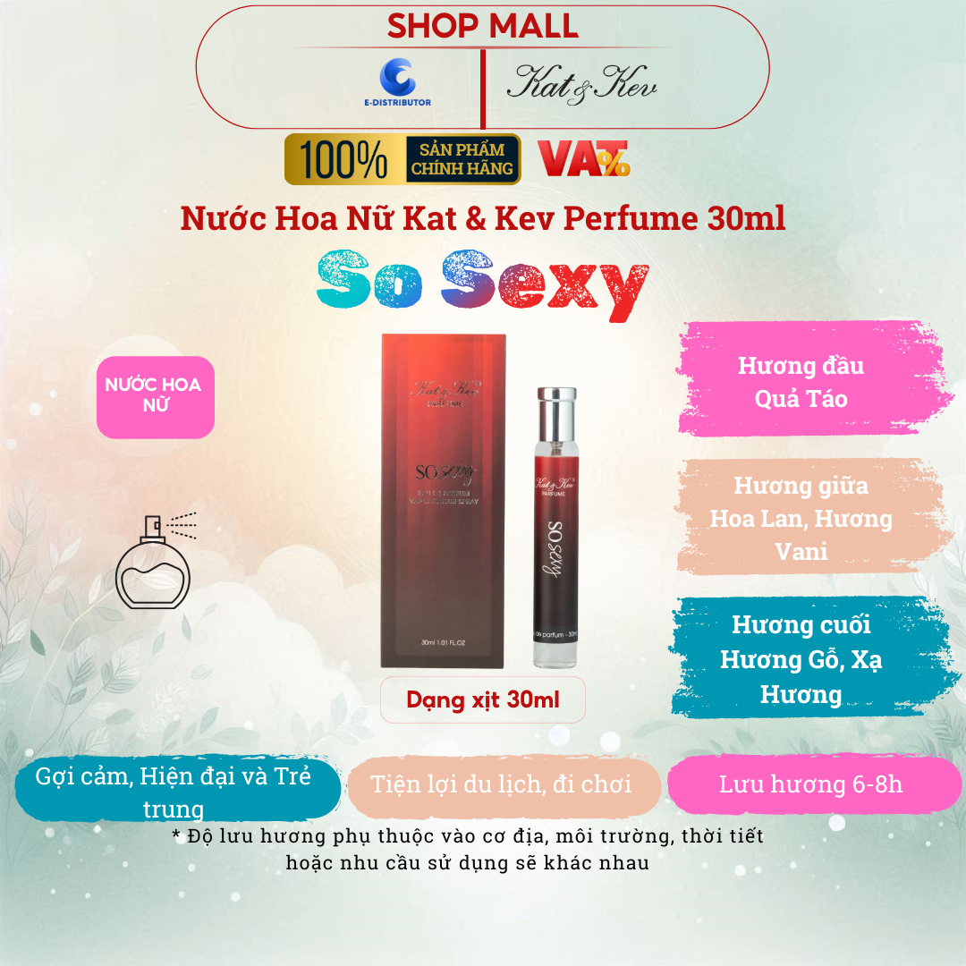Nước Hoa Kat & Kev 30ml Dạng Xịt Ống Trụ Full Box - KKX30OT - Sosexy Nước hoa Nữ