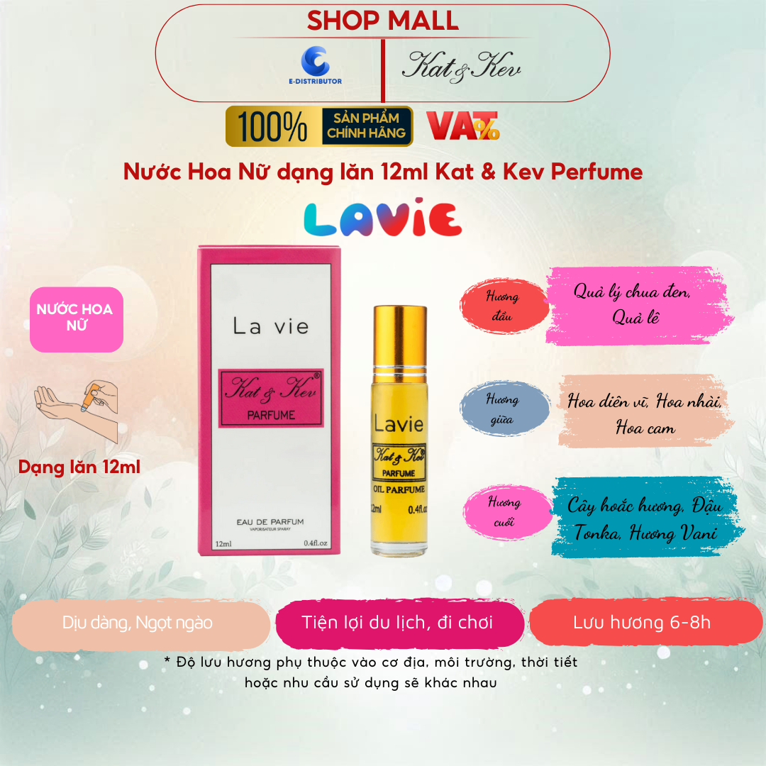 Nước Hoa Kat & Kev 12ml Dạng Lăn Tiết Kiệm Full Hộp - KKL12TK - Lavie Nước hoa Nữ