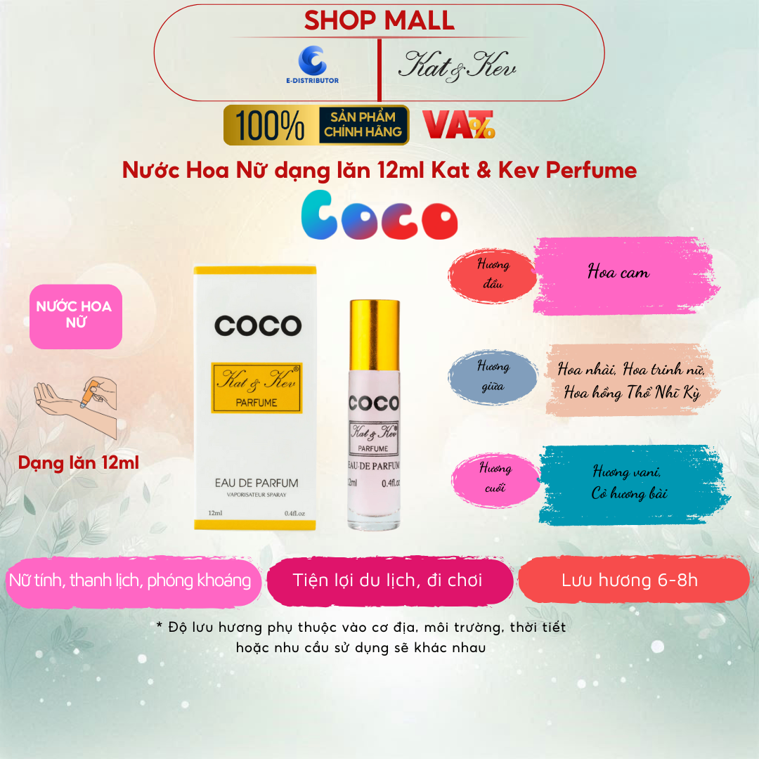 Nước Hoa Kat & Kev 12ml Dạng Lăn Tiết Kiệm Full Hộp - KKL12TK - Coco Nước hoa Nữ