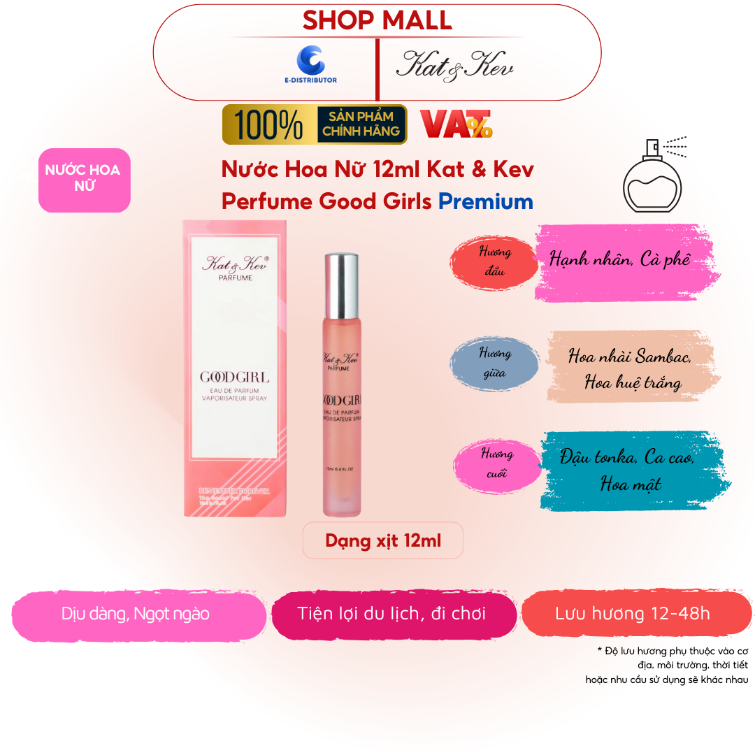 Nước Hoa Kat & Kev 12ml Dạng Xịt Mờ Full Box Cao cấp - KKX12XM - Goodgirl Nước hoa Nữ