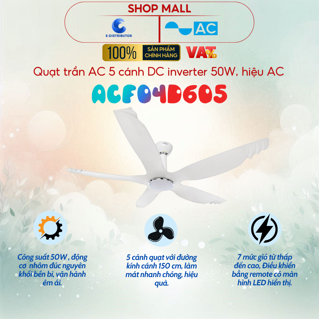 QQuạt trần 5 cánh, 50W, hiệu AC - ACF04D605 W