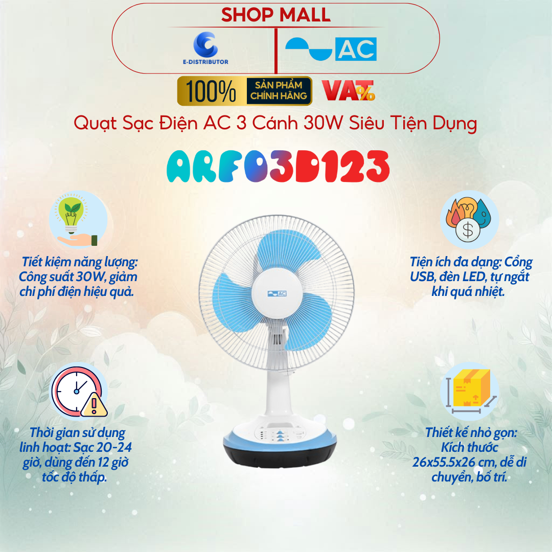 Quạt sạc 30W, hiệu AC - ARF03D123 BL
