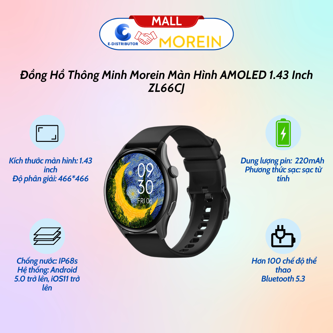 Đồng Hồ Thông Minh Morein Nova 1 Màn Hình AMOLED 1.43 Inch Độ Phân Giải Cao Khung Hợp Kim Mặt Đồng Hồ Cong Không Viền