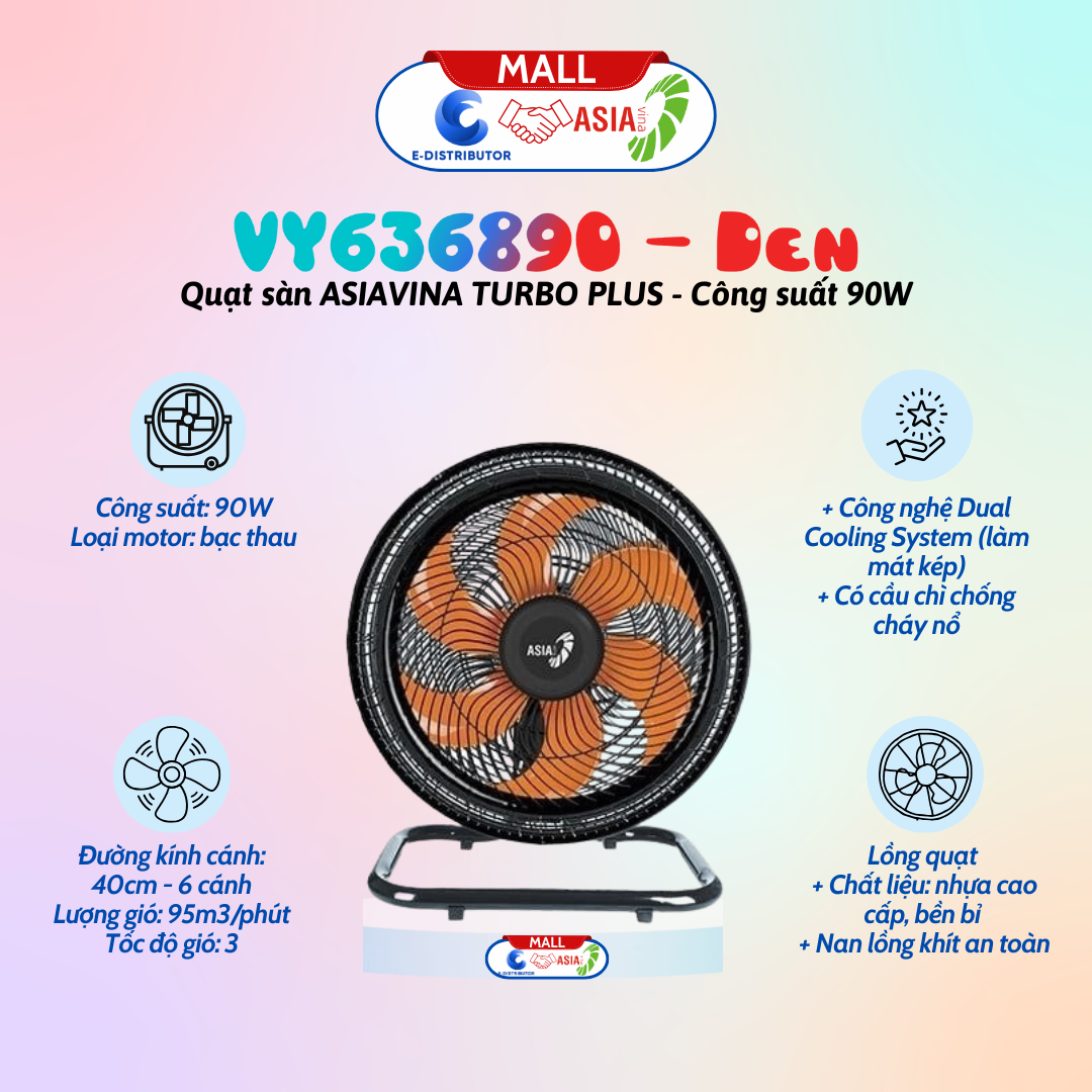 Quạt sàn ASIAVINA TURBO PLUS - VY636891 - Đen
