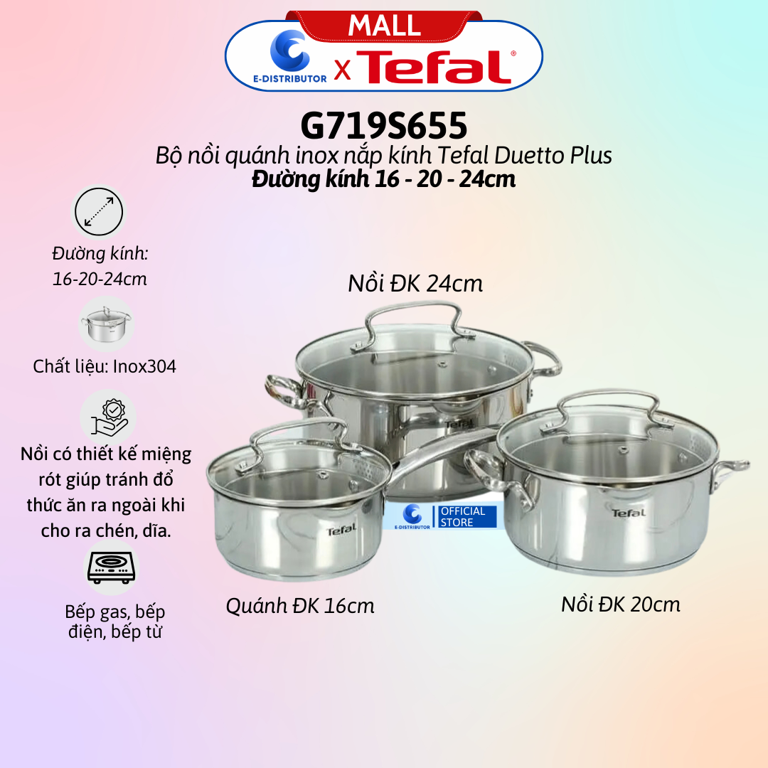 Bộ nồi inox teflon 23x23cm