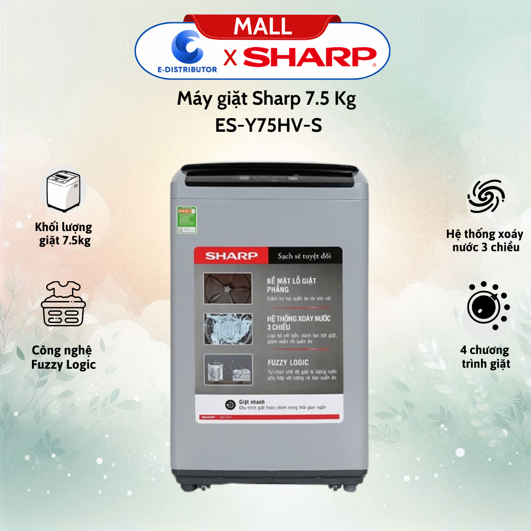 Máy giặt cửa trên Sharp ES-Y75HV-S 7.5 Kg