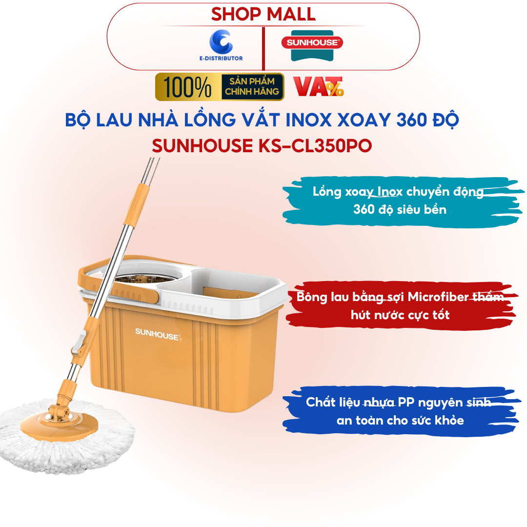 Bộ lau nhà xoay 360 độ Sunhouse KS-CL350PO