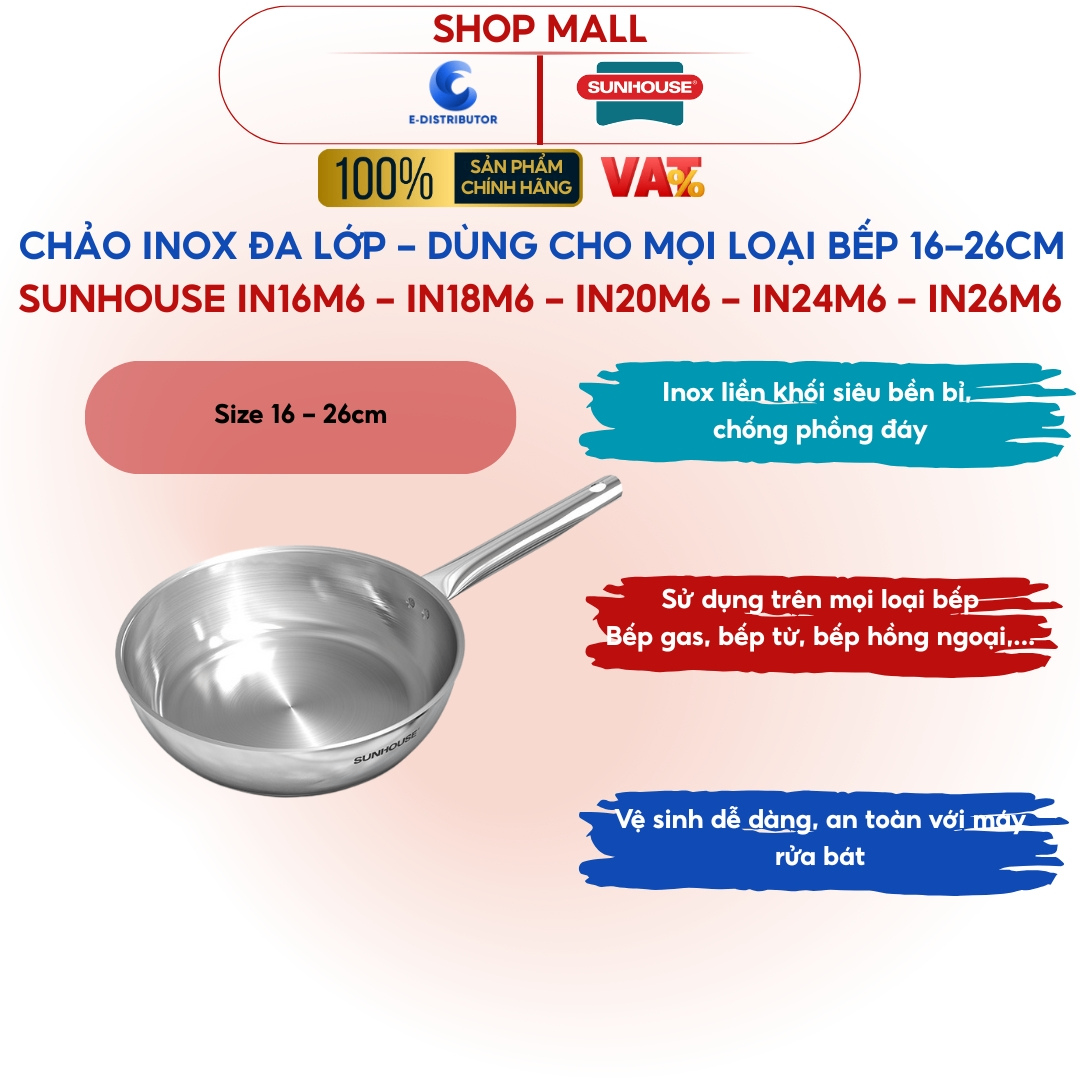 Chảo Inox đa lớp Sunhouse IN20M6