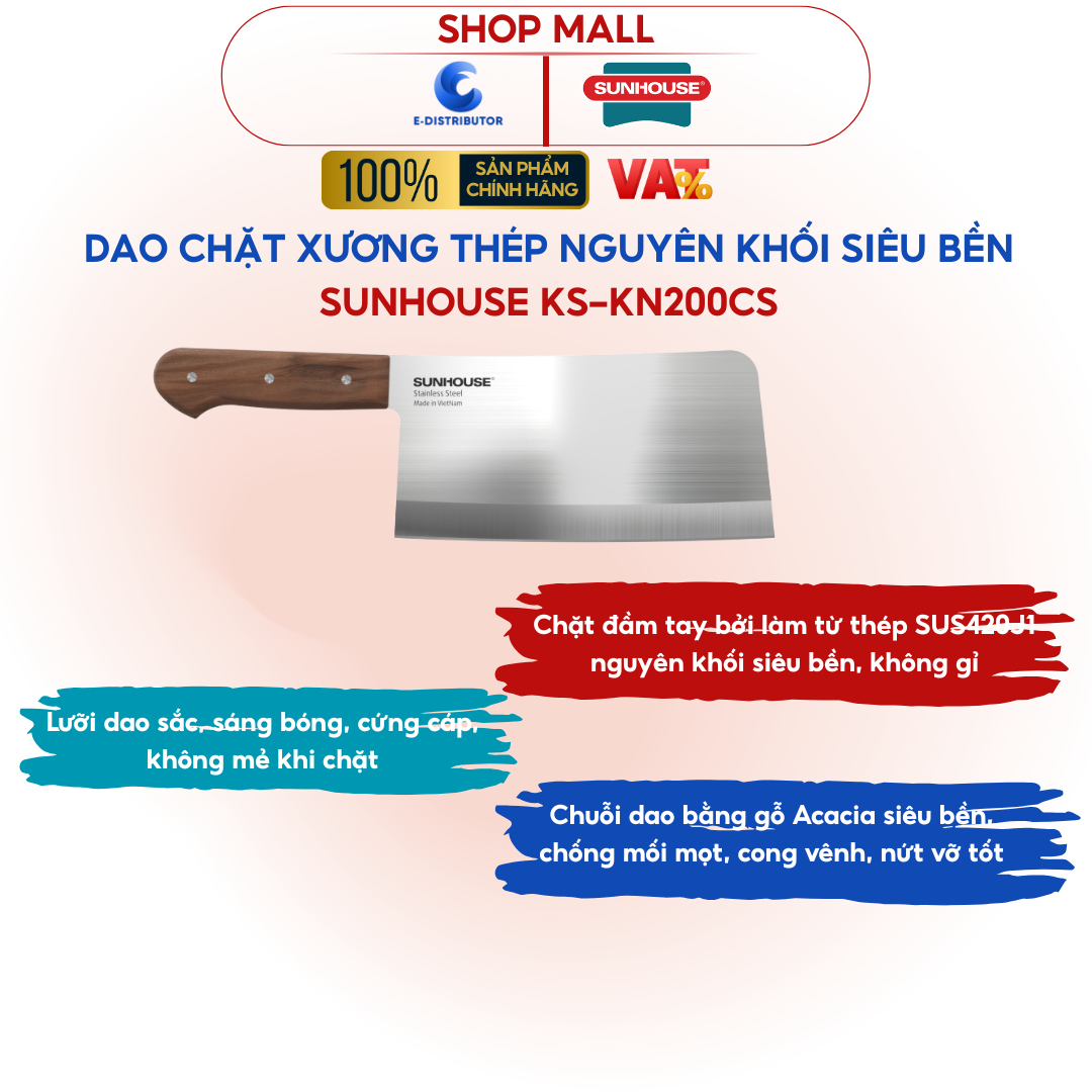 Dao chặt xương thép nguyên khối Sunhouse KS-KN200CS