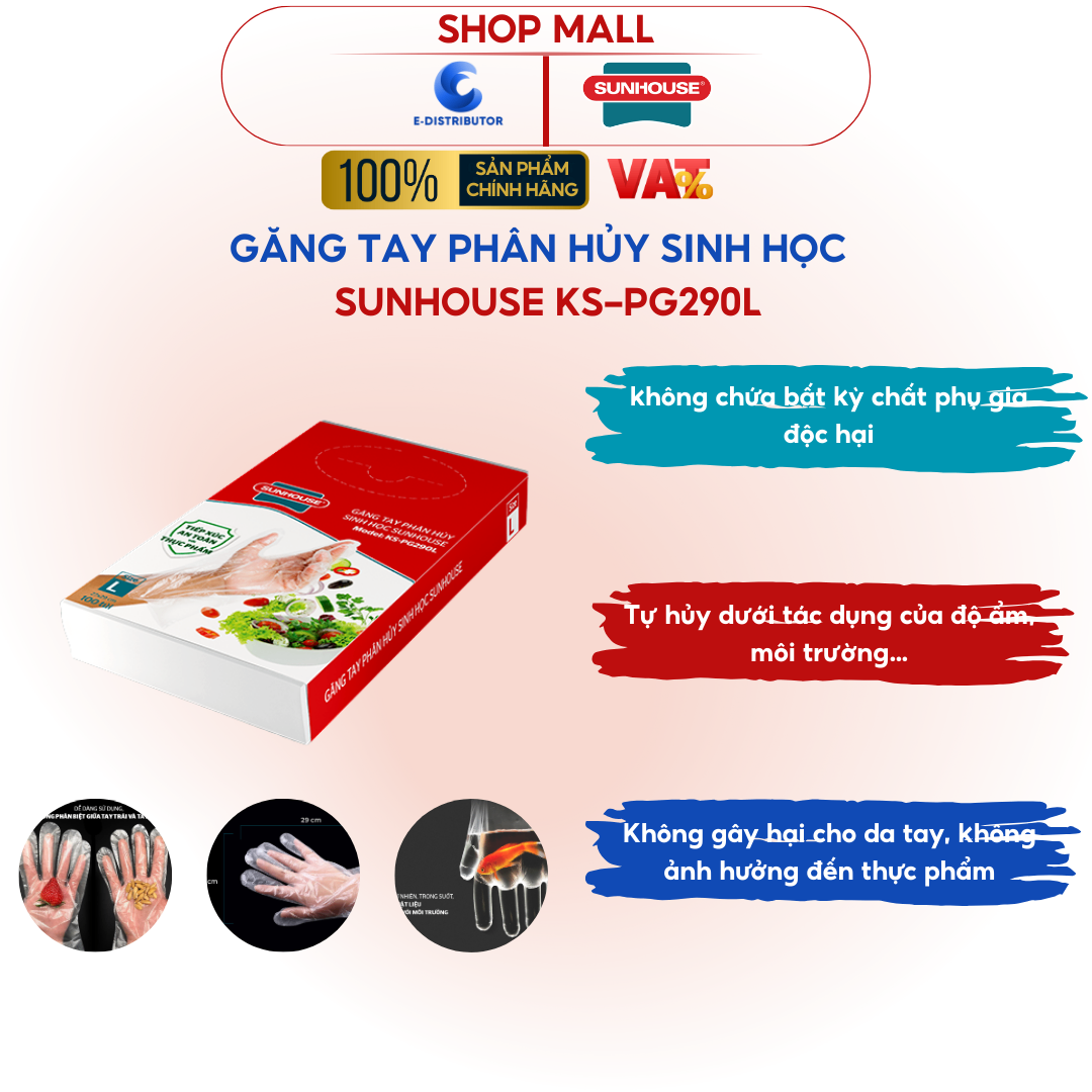 Găng tay thực phẩm phân hủy sinh học Sunhouse KS-PG290L