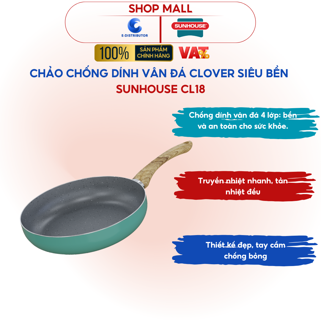 Chảo chống dính vân đá Sunhouse Clover CL18