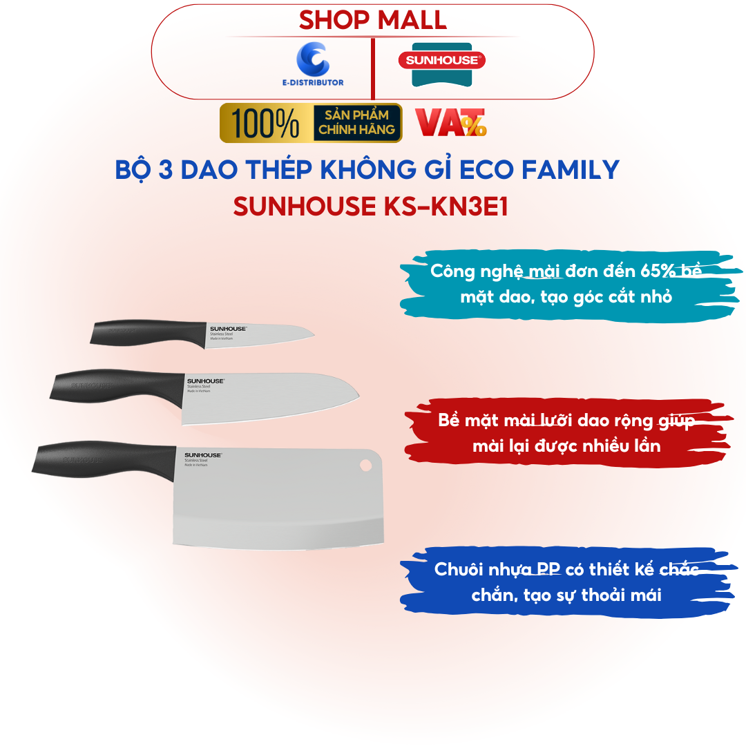 Bộ dao 3 chiếc Eco Family Sunhouse KS-KN3E1