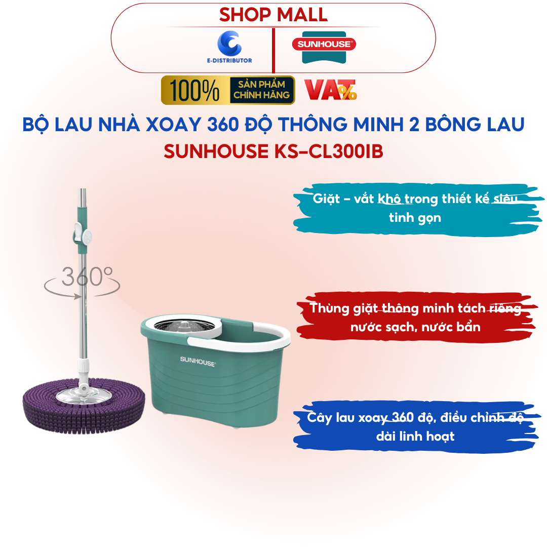 Bộ lau nhà xoay 360 độ Sunhouse KS-CL300IB