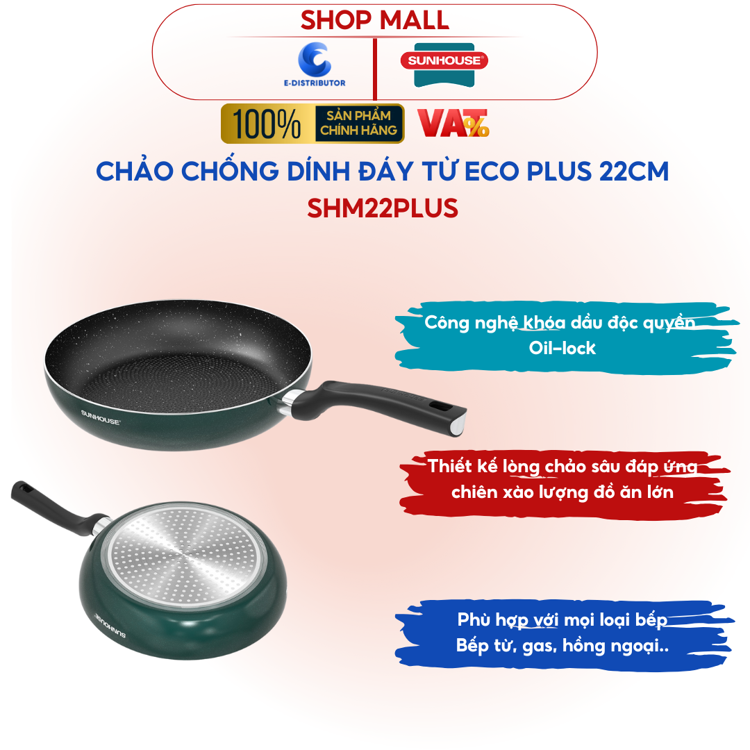 Chảo chống dính đáy từ Sunhouse ECO SHM22 plus