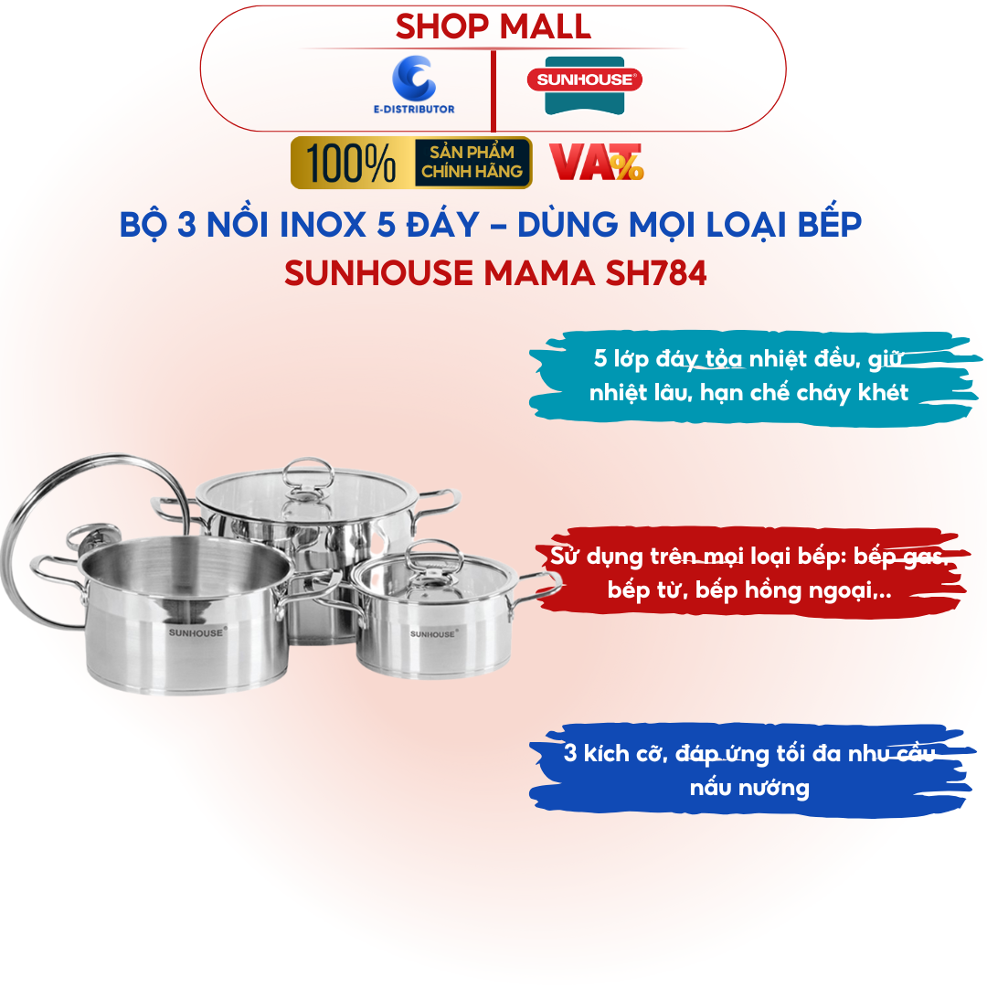 Bộ nồi inox 5 đáy Sunhouse Mama SH784