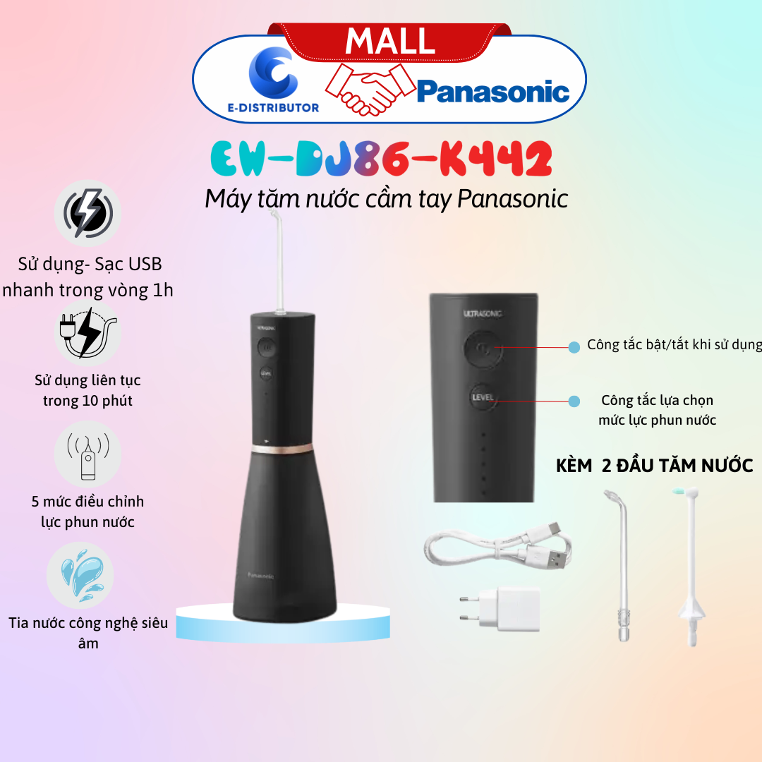Máy tăm nước cầm tay Panasonic Công Nghệ Siêu Âm EW-DJ86-K442