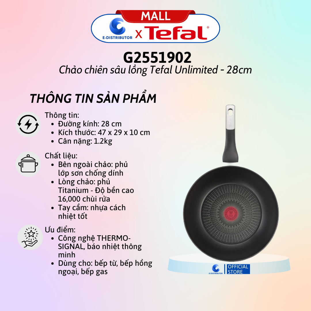 Chảo chiên sâu lồng Tefal Unlimited 28cm Tefal G2551902