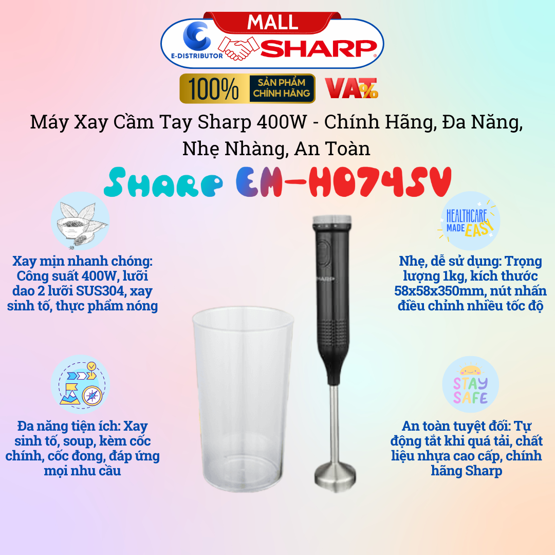 Máy xay sinh tố cầm tay Sharp EM-H074SV-BK