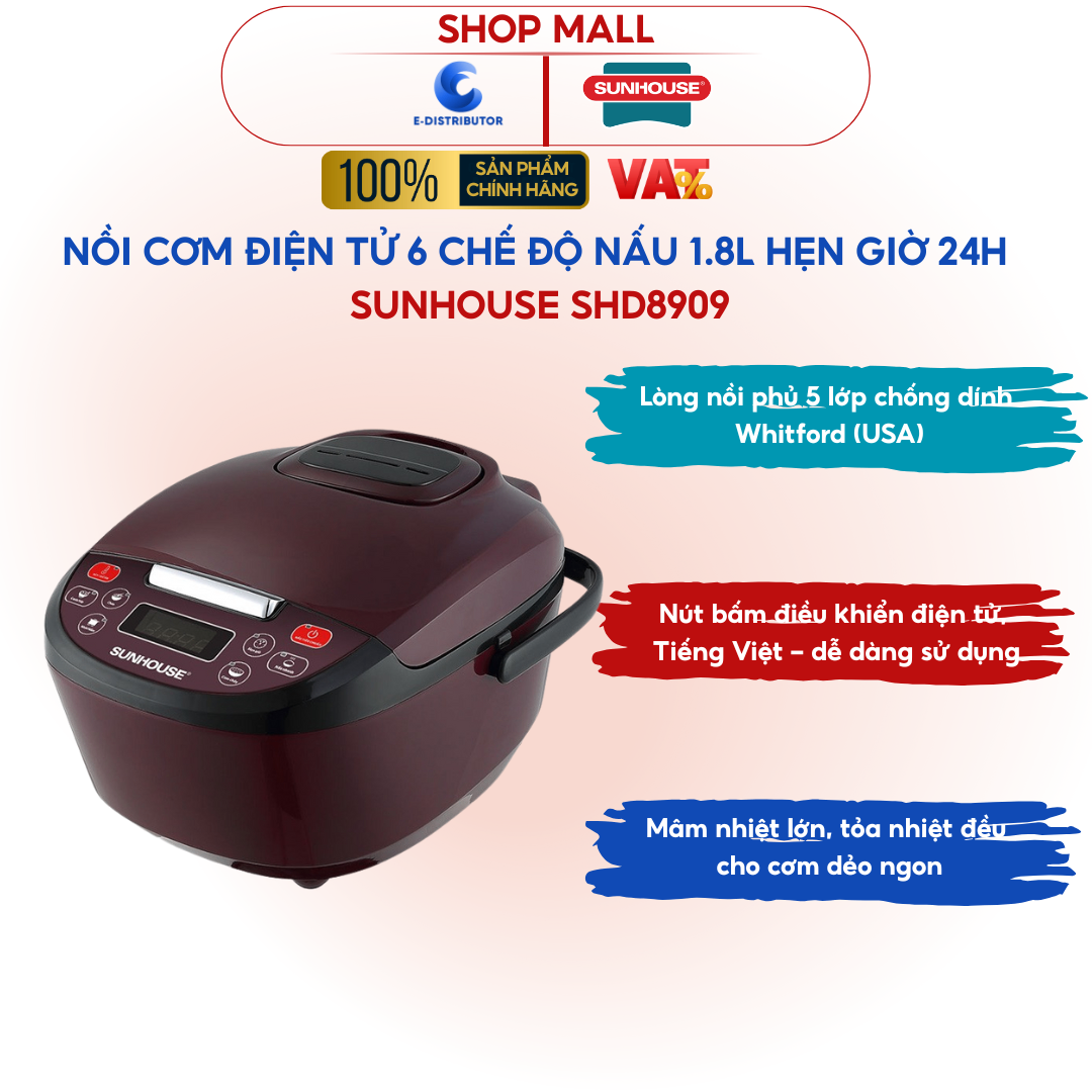 Nồi cơm điện tử Sunhouse 1.8 lít SHD8909