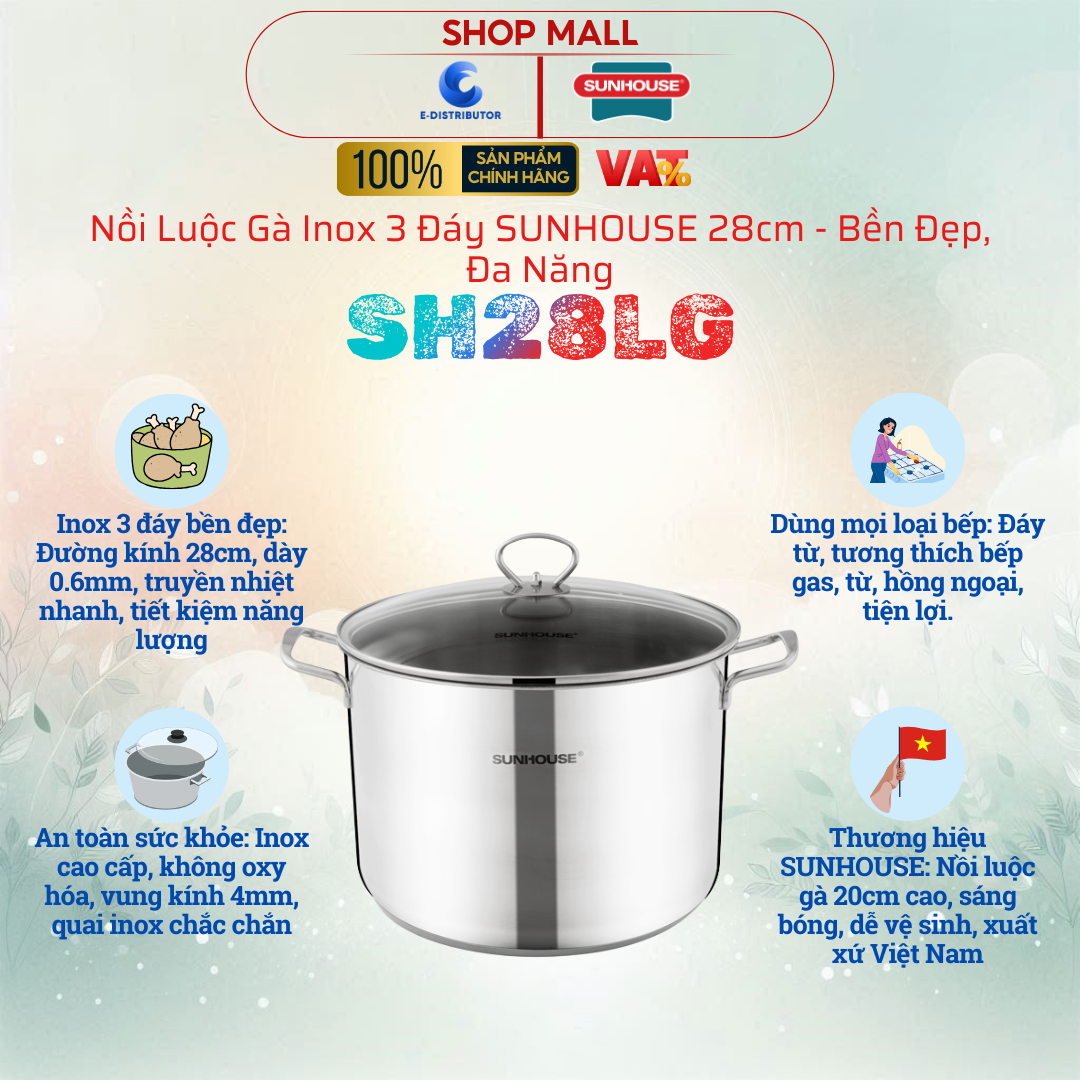Nồi luộc gà Inox 3 đáy Sunhouse SH28LG