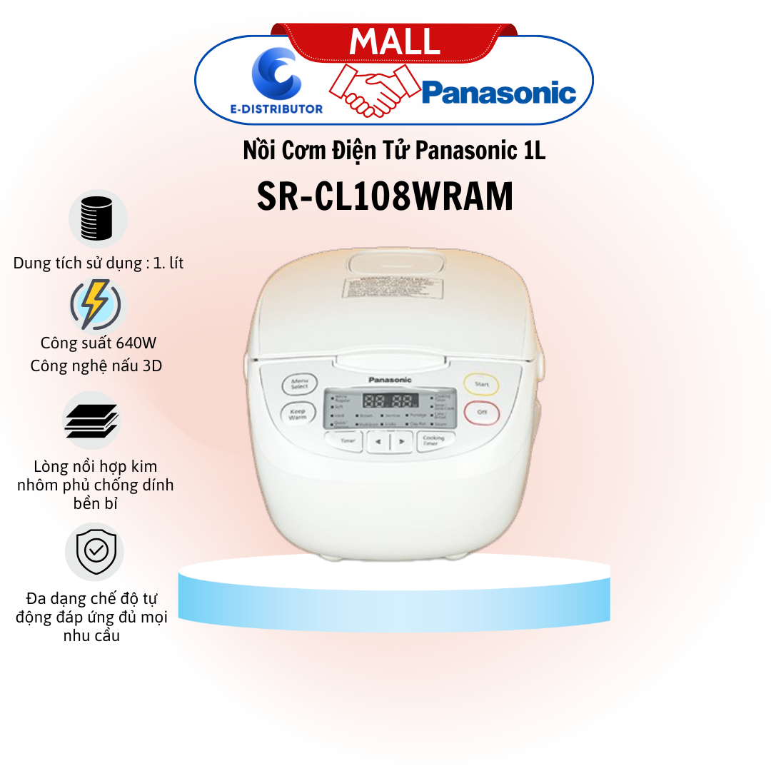 Nồi cơm điện tử Panasonic SR-CL108WRAM 1L