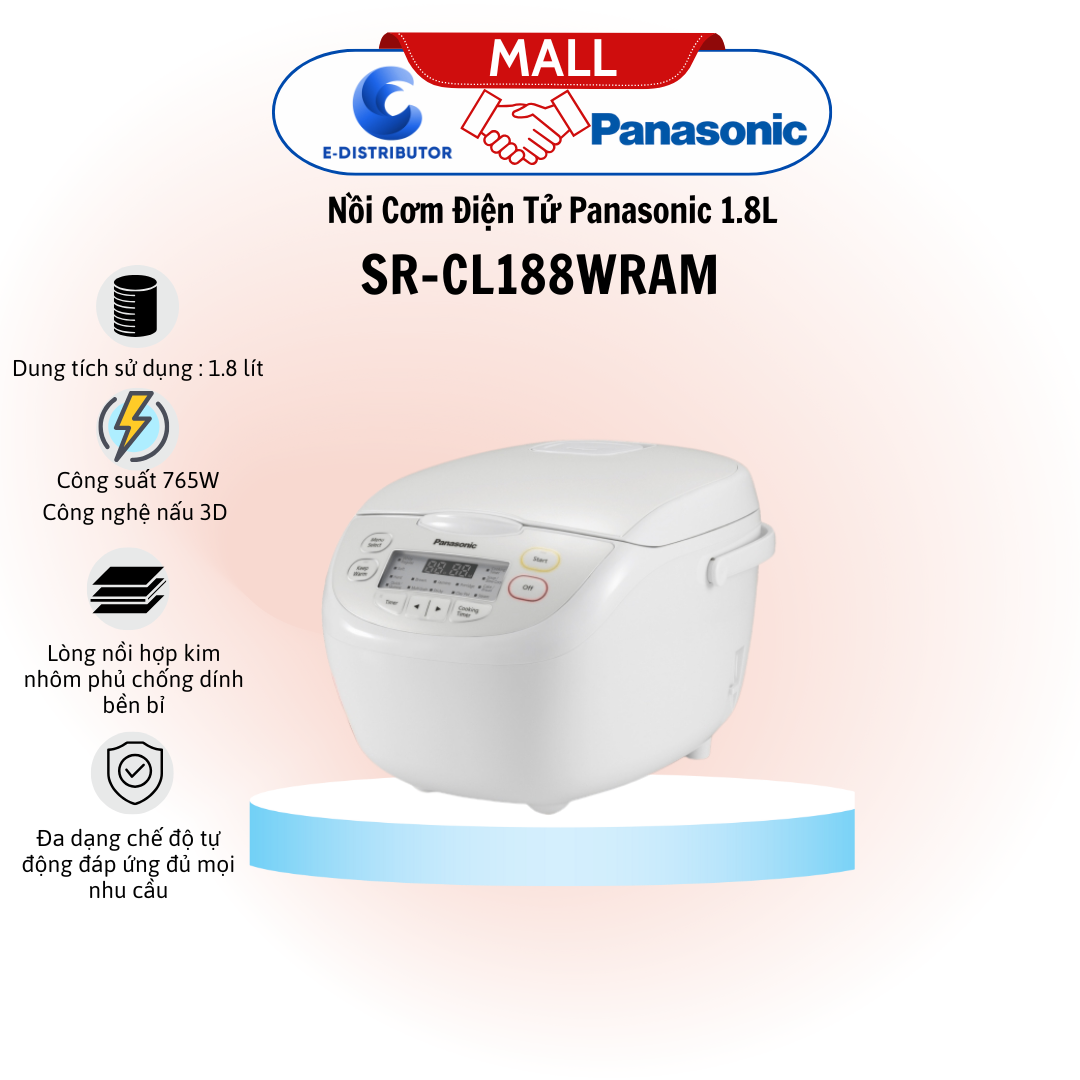 Nồi cơm điện tử Panasonic SR-CL188WRAM 1.8L